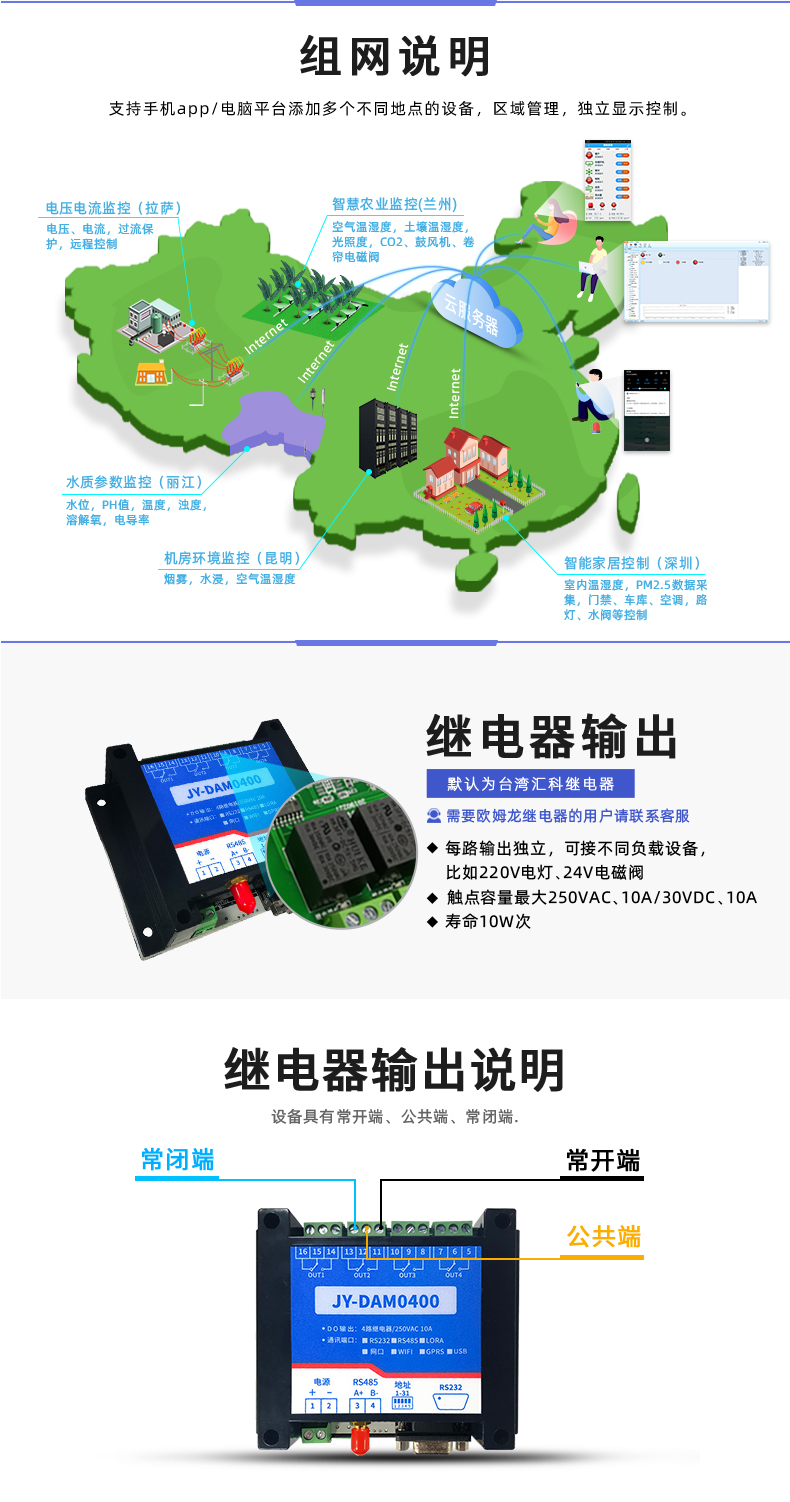 云平臺(tái) GPRS-0400 遠(yuǎn)程智能控制器 繼電器輸出說明